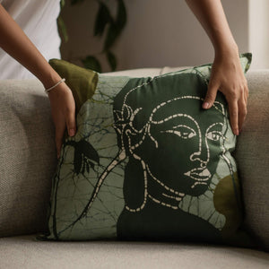 Apsara Throw Pillow - 18" x 18" - Forest Green on Sage Green - Image 3