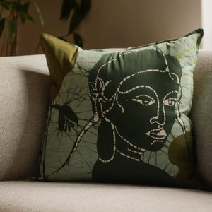 Apsara Throw Pillow - 18" x 18" - Forest Green on Sage Green