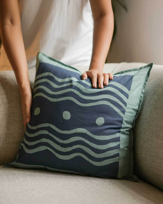Blue Odai Batik Throw Pillow