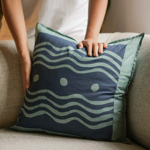 Blue Odai Throw Pillow - 18" x 18" - Teal Blue on Seafoam Blue - Image 2