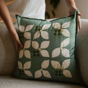 Kohomba Throw Pillow - 18" x 18" -  Ivory on Khaki Green - Image 3