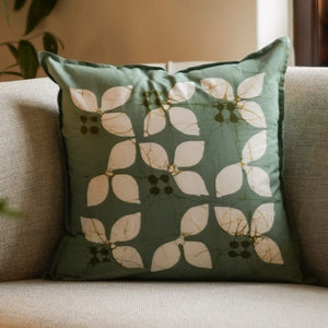 Kohomba Throw Pillow - 18" x 18" -  Ivory on Khaki Green