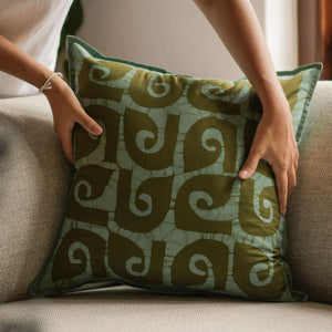 Kombuwa Throw Pillow - 18" x 18" - Forest Green on Seafoam Blue - Image 2