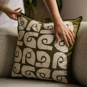 Kombuwa Throw Pillow - 18" x 18" - Ivory on Khaki Green - Image 3