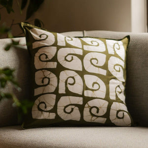 Kombuwa Throw Pillow - 18" x 18" - Ivory on Khaki Green