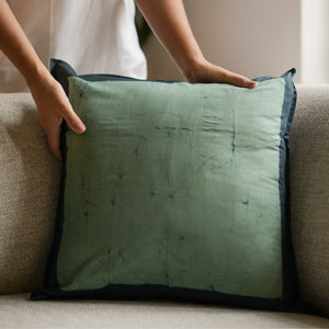 Modern Mudra Throw Pillow - 18" x 18" - Teal Blue on Seafoam Blue - Image 2