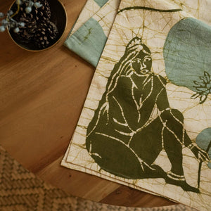 Naari Table Runner - 90" x 14"  - Khaki Green on Rye - Image 2