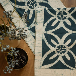 Neelam Flower Table Runner - 108" x 14" - Teal Blue on Rye - Image 2