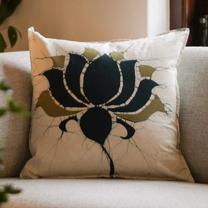 Neluma Throw Pillow - 18" x 18" - Khaki and Forest Green on Ivory
