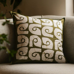 Kombuwa Throw Pillow - 18" x 18" - Bright Linen on Khaki Green