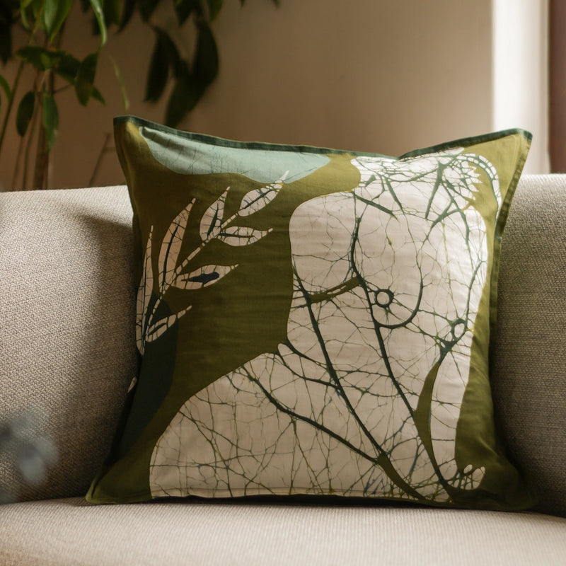 Lalana Throw Pillow - 18" x 18" - Bright Linen on Forest Green