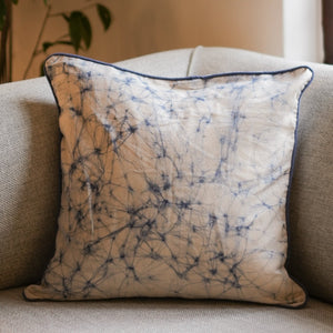 Thaalam Throw Pillow - 18" x 18" -  Steel Blue on Washed Linen