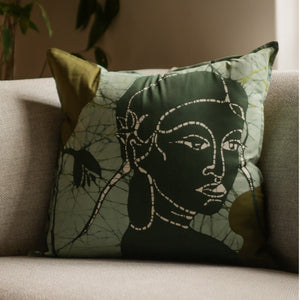 Apsara Throw Pillow - 18" x 18" - Forest Green on Sage Green