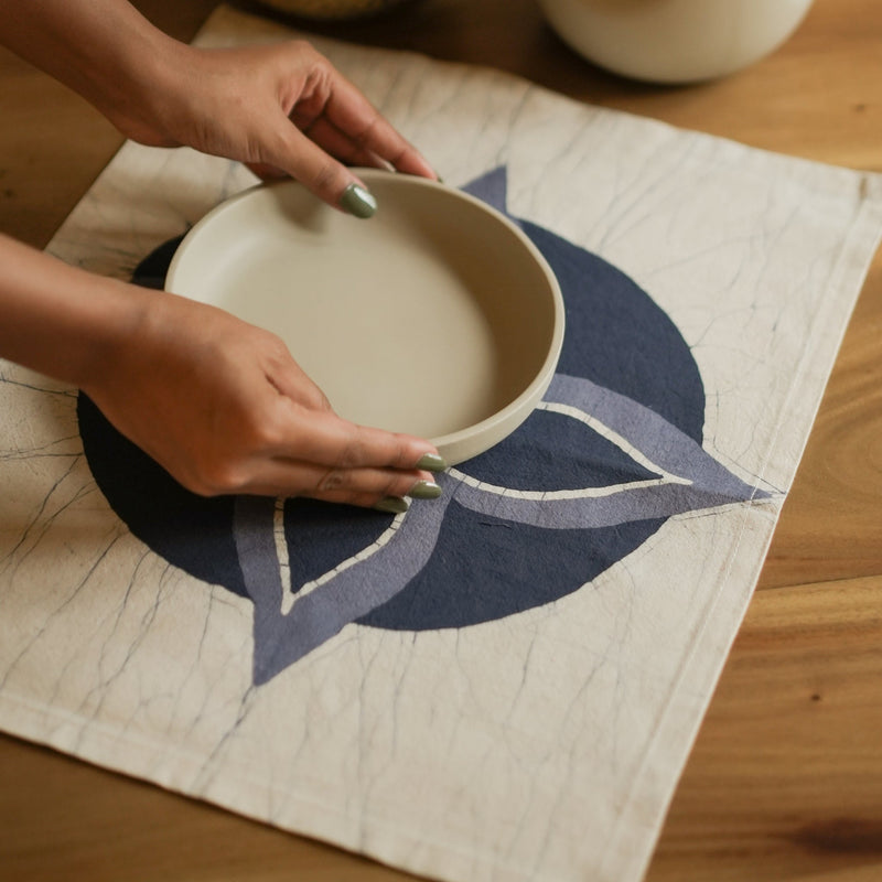 Binara Place Mats - 18" x 14" - Teal Blue on Washed Linen