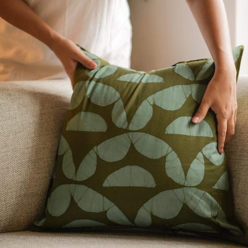 Aruna Throw Pillow - 18" x 18" - Khaki Green on Seafoam Blue