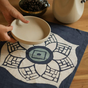 Kolam Place Mats - 18" x 18" - Steel Blue and Seaform Green on Rye - Image 2