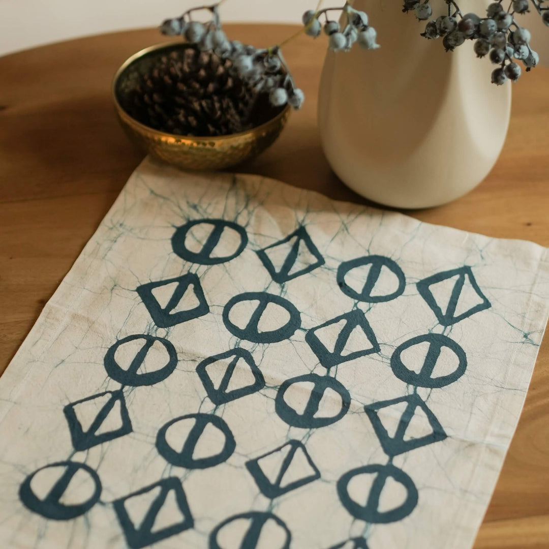 Teal Blue on Rye Thrigona handmade batik dining placemat, 18" x 14" from Kohomba Life.