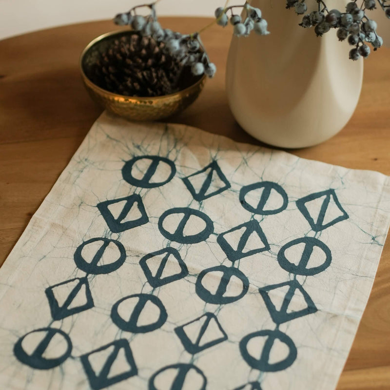Teal Blue on Rye Thrigona handmade batik dining placemat, 18" x 14" from Kohomba Life.