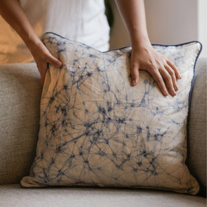 Thaalam Throw Pillow - 18" x 18" -  Steel Blue on Rye - Image 3